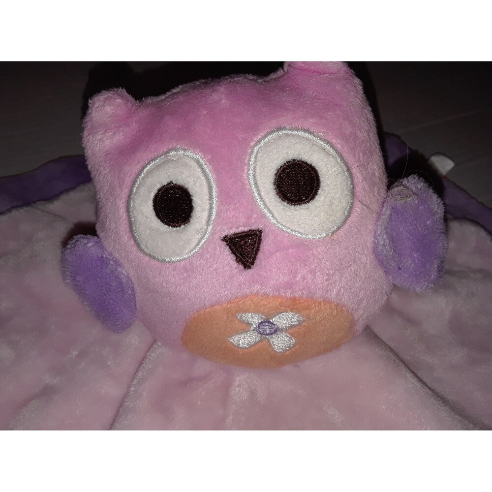 Bananafish Owl Security Blanket Baby Lovey Pink Purple Plush 12X12